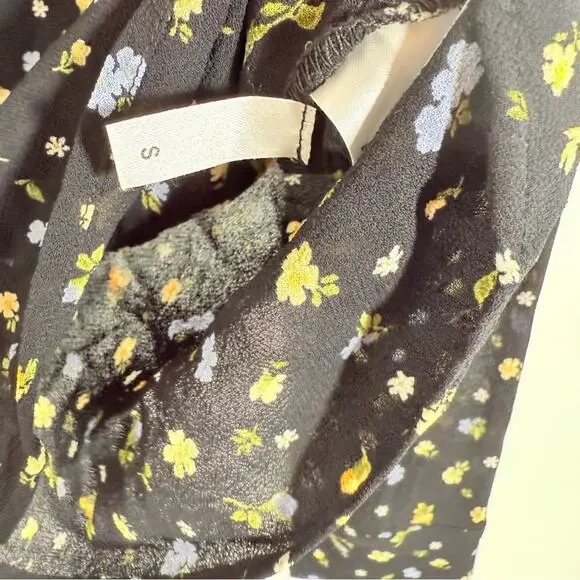 Reformation Violet Black Floral Semi Sheer Long Sleeve Button Up Blouse Small - Picture 15 of 15